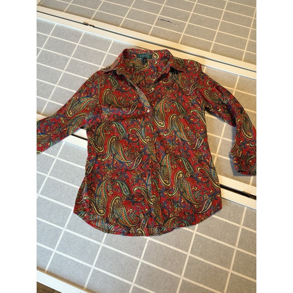 Ralph Lauren Sz XS Paisley Button down 100% Heavy Cotton Long Sleeve Classic Fit